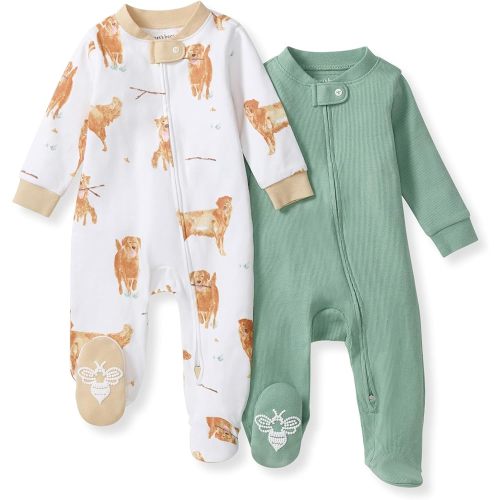 Burt's Bees Baby Boys' Organic Cotton Sleep and Play Footed Pajamas, One-piece Zip Front Romper, Baby Essentials