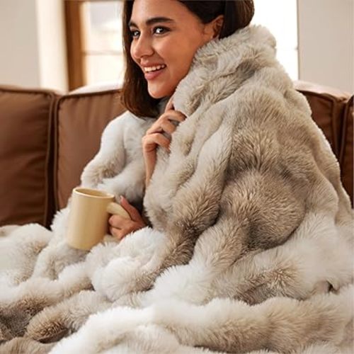 Bedsure GentleSoft Faux Fur Throw XL Blanket, Fluffy Fuzzy Large Throw Blanket for Bed, Soft Cozy Fall Bedding Coloring Couch Cover, Thick Warm Plush Women Men Birthday Gifts, Tie-dye Taupe