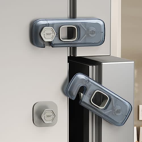 5 Pack Child Proof Refrigerator Lock, QYESWHSR Fridge Locks for Kids with Sticky Adhesive Pads, Child Safety Locks for Doors, RV Refrigerator, Oven Lock Child Safety Baby Cabinet Locks - Clear Updated