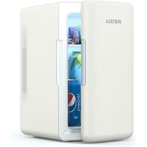AstroAI Mini Fridge 2.0 Gen, 6 Liter/8 Cans Makeup Skincare Fridge 110V AC/ 12V DC Portable Thermoelectric Cooler and Warmer Little Tiny Fridge for Bedroom, Cosmetics (Beige)