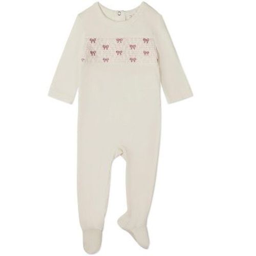 MiniMoi Baby and Toddler Girls Pretty Smocked and Bow-Trimmed Footie