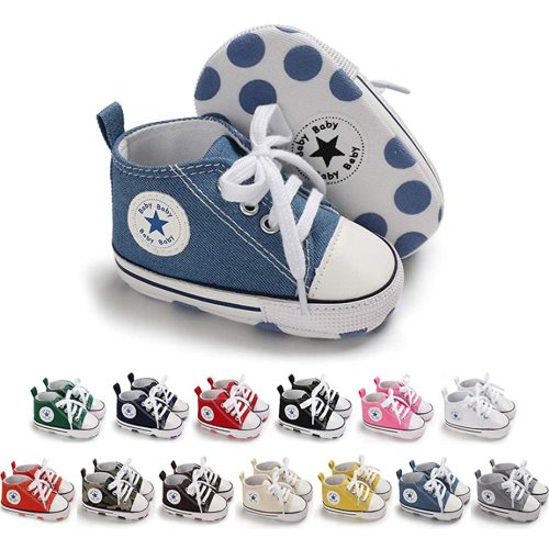 Meckior Baby Girls Boys Canvas Sneakers Soft Sole High-Top Ankle Infant First Walkers Crib Shoes