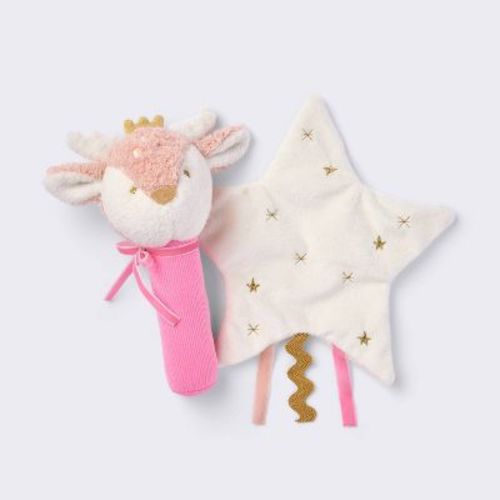 Deer Soft Rattle + Star Crinkle Paper Christmas Plush Baby Toy - Cloud Island™