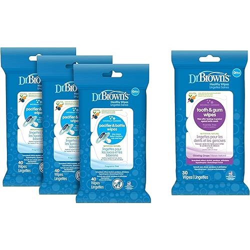 Dr. Brown's Bottle, Pacifier & Tooth Wipes, 40 Count, 30 Count, 3 Pack
