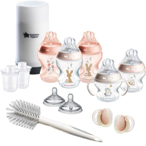Tommee Tippee Natural Start Ready for Baby BPA Free Bottle 14 Piece Set, 2 x 5oz and 3 x 9oz Anti-Colic Bottles, Slow and Medium Flow Nipples, 0-6 Month Pacifiers, Pink