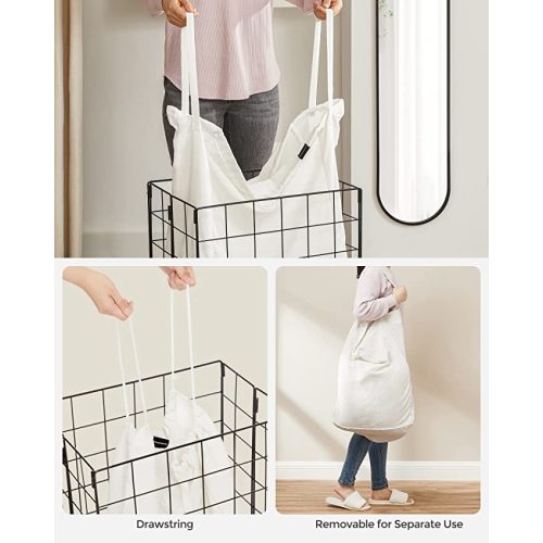 SONGMICS Laundry Hamper, 23.8 Gal (90L) Laundry Basket, Collapsible Clothes Hamper, Removable and Washable Liner, Metal Wire Frame, for Bedroom Bathroom, Black and White ULCB190W01 - Black + White - 90L (18.9 x 13 x 22.8 Inches)