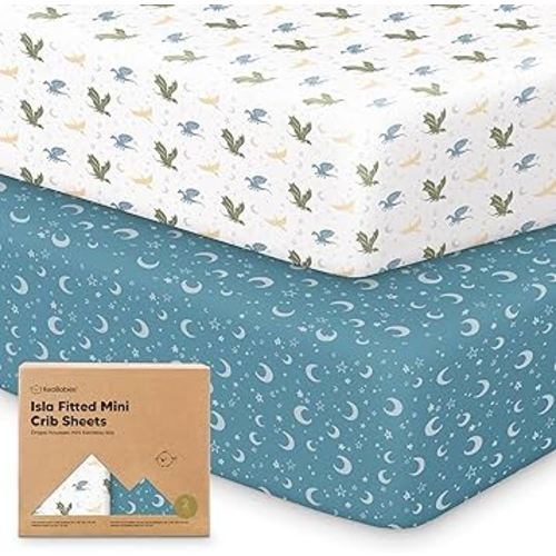 Pack and Play Sheets Fitted - 2-Pack Mini Crib Sheets for Pack N Play Mattress 38x26, Soft & Cozy, Neutral Toddler Playard Bedding, Snug Fitted Mini Baby Crib Mattress Cover Boy, Girl (Dragon Tale)