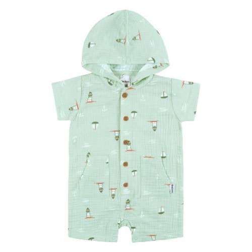 Gerber Baby & Toddler Boys' Hooded Romper, Color: Sea scene, Size: 6-9m