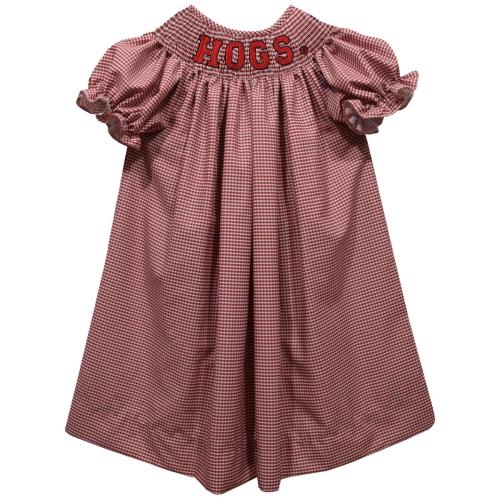 Arkansas Razorbacks Smocked Red Gingham Short Sleeve Bishop