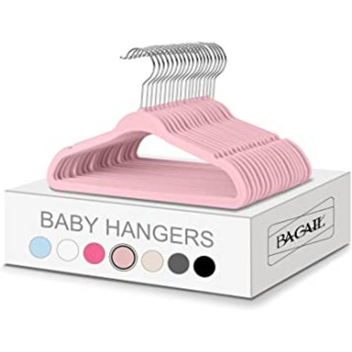 BAGAIL Kids Velvet Hangers 11” Inch Children's Clothes Hangers Non-Slip Baby Hangers for Infant/Toddler (Blush Pink,50pack)