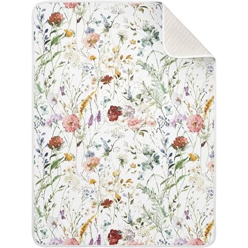 Baby Blankets for Boys Girls Watercolor Wildflower Super Soft Warm Cozy Crib Blanket Double Layer Versatility Newborn Receiving Blanket, 30 x 40 Inch