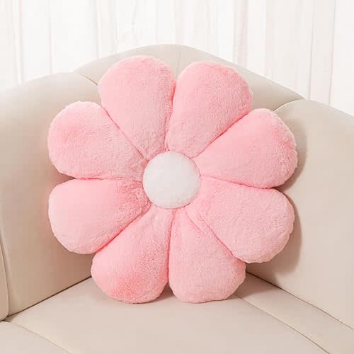FIONOUT Pink Flower Pillow, 17.7In Daisy Pillow,Cute Floor Pillow for Sitting, Room Decor & Flower Shaped Pillow Decorative Throw Pillows for Bed Couch Chair (45CM Pink)