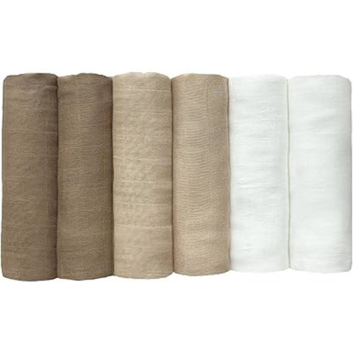 Muslin Swaddle Blankets 6 Pack, Newborn Baby Receiving Blankets, Soft Breathable Baby Wrap for Boys and Girls, Absorbent Infant Swaddling Blankets, 27.5 x 27.5 Inches (Beige)