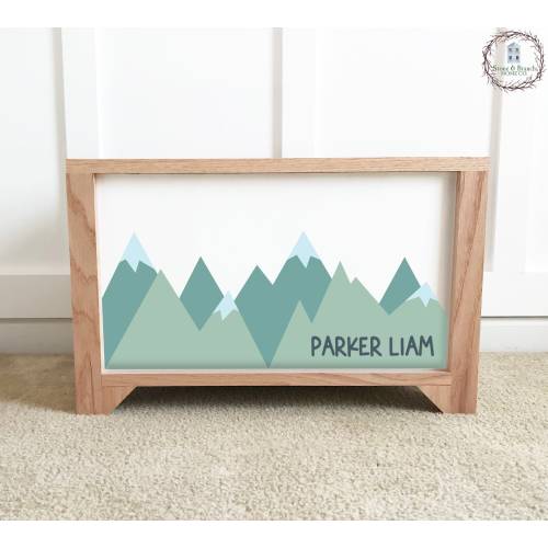 Mountains with Name - Mountain Boys Room - Personalized Wood Toy Box - Handcrafted Wood Toy Chest - Toy Storage Box for Kids