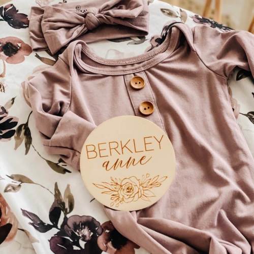 Personalized Baby Name Wood Announcement | Rose Bouquet