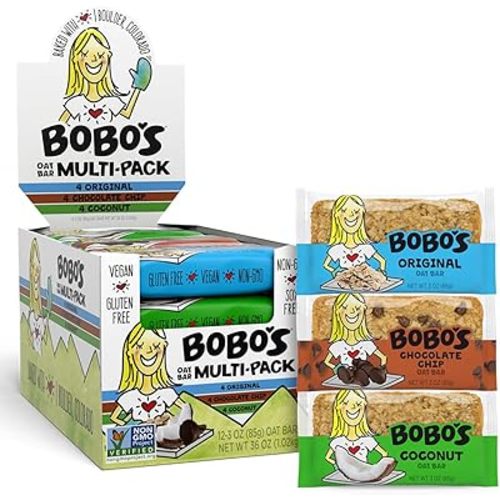 Bobo's Oat Bars, Variety Pack, 3 oz Bar (12 Pack), Gluten Free Whole Grain Snack and Breakfast Bar
