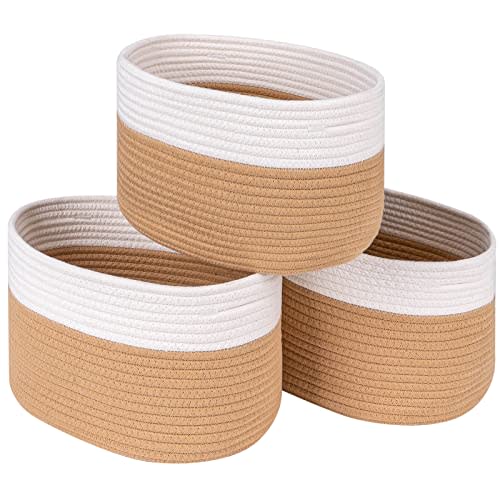 CubesLand Storage Baskets Bins for Shelves/Organizing, Woven Cube Storage Bins, Decor Woven Rope Baskets, Long-lasting Stylish, 3pack Off White/Camel