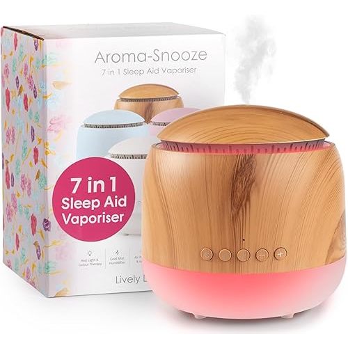 Aroma-Snooze Essential Oil Diffuser Vaporizer - Cool Mist Air Humidifier & White Noise Machine | 7-in-1 Aromatherapy Baby Sleep Aid, Purified Mist with 5 Soothing Sounds, LED Colours