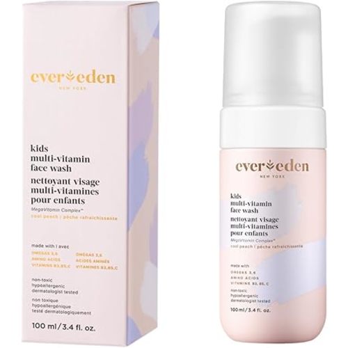 Evereden Kids Face Wash: Cool Peach, 3.4 fl oz. | Gentle Kids Skin Care | Non-toxic and Clean Ingredients | Multi-Vitamin Skin Care for Kids