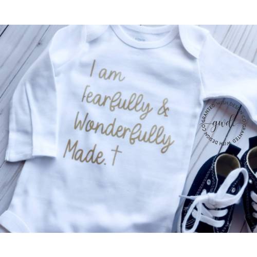 Fearfully and Wonderfully Made Christian Baby Bodysuit, Religious baby creeper, Christian One piece, Religious Shower Gift, Christian baby
