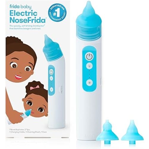 Frida Baby Electric NoseFrida Nasal Aspirator for Baby, Nose Sucker for Baby & Toddler, Nasal Aspirator for Congestion Relief with 3 Suction Levels, 2 Silicone Tips, USB Rechargeable