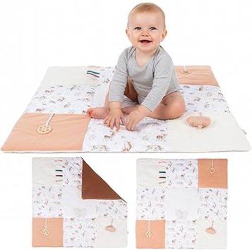 LILDUO Tummy Time Baby Play Mat for Floor | 43x43 | Non-Toxic Tummy Time Mat with 1.18 Inch Thickness and 5 Baby Sensory Toys - 100% Cotton Comfortable,Washable and Easy to Use Infant Essentials Gift