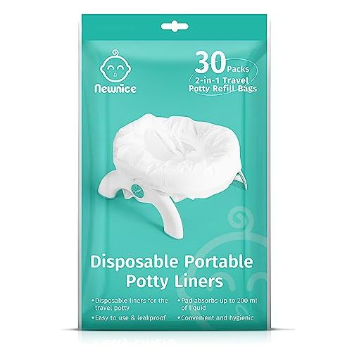 Newnice 30 Packs Disposable Liners with 200ML Absorbent Pads, Portable Travel Bags Compatible with OXO Tot 2-in-1 Go Potty, Training Liners Fit Most Chairs for Kids, Toddlers