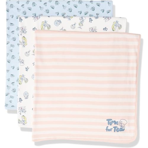 Amazon Essentials Disney | Marvel | Star Wars | Princess Girls' Swaddle Blankets, Pack of 3 - One Size - 3-pack Alice Tea Party
