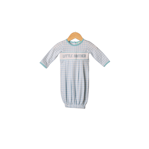 Smocked Little Brother Blue Gingham Gown