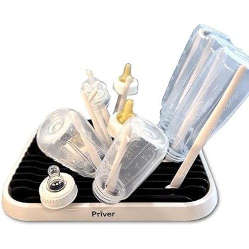Priver - Baby Bottle Drying Rack with Tray - Space-Saving Drying Rack for Baby Bottles, Cups, Pump Parts - High Capacity Bottle Dryer - Travel Essentials - Newborn Essentials Must-Haves, White