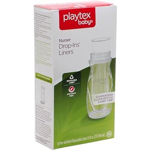 Playtex Baby Nurser Pre-Sterilized Disposable Drop-Ins Bottle Liners, Closer to Breastfeeding, 8 Oz, 50 Count