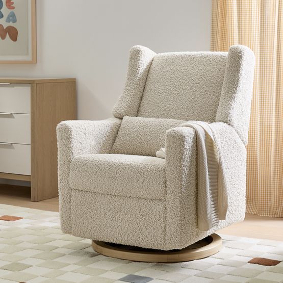 Babyletto Kiwi Almond Teddy Loop Nursery Power Glider Recliner Chair with Light Wood Base