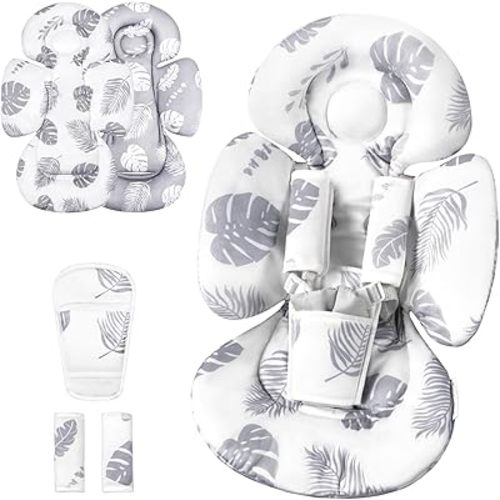 Infant Insert Compatible with 4moms Mamaroo Swing & Graco Swing and Infant Car Seat, Newborn Insert, Baby Head and Body Support, Reversible Design, Breathable Soft Fabric, 1Pcs - Grey Leaf