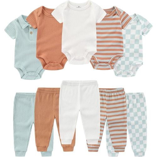 Baby Bodysuit and Pant Set Summer Ribbed Mix Match Infant Boy Girl Clothes Outfits