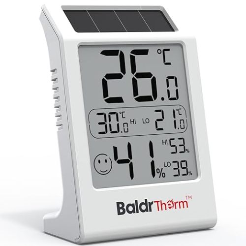 Humidity Meter Hygrometer, Solar-Powered Room Thermometer Indoor Digital Temperature Sensor Monitor, 3.2''Humidity Gauge for Baby Rooms, Home, Office, 1Pack