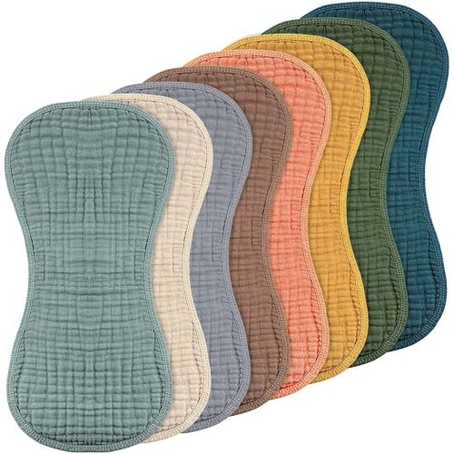 Frienda 8 Pieces Muslin Burp Cloths for Baby Cotton Burp Cloth 10 x 20 Inches Multi Colors Muslin Washcloths Diapers 4 Absorbent Layers Newborn Face Towels for Baby Boy Girl Unisex (Vivid Color)