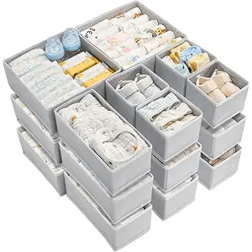Vtopmart 18 Pack Baby Clothes Organizer, Dresser Drawer Organizer for Baby Clothing, Foldable Fabric Closet Drawer Storage Bins, Dresser Dividers for Bra, Socks, Ties, Scarf
