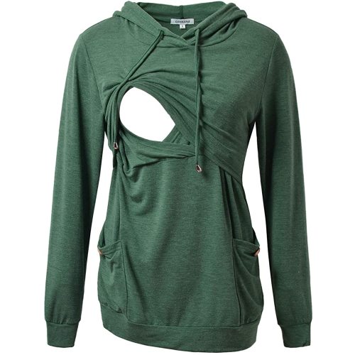 GINKANA Womens Nursing Hoodie Top Sweatshirt Long Sleeve Button Decoration Pockets Shirts Tunic Top