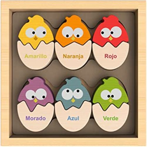 BeginAgain Color 'N Eggs Matching Puzzle - Bilingual Wooden Colors - 2 and Up