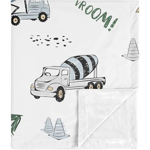 Sweet Jojo Designs Construction Truck Boy Blanket Receiving Security Swaddle for Newborn or Toddler Nursery Car Seat Stroller Soft Minky - Grey Yellow Black Blue and Green Transportation