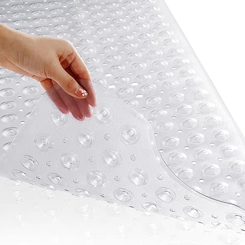 Yimobra Shower Mat Bathtub Mat Non Slip 40 x 16, Bath Mat for Tub Floor with Big Suction Cups and Drain Holes, Machine Washable Shower Mats for Inside Shower, Phthalate Latex Free, Clear