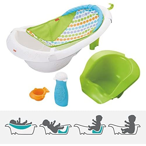 Fisher-Price Baby Bath Tub, 4-in-1 Newborn to Toddler Tub with Infant Seat Bath Toys and Sling ‘n Seat Tub, Green