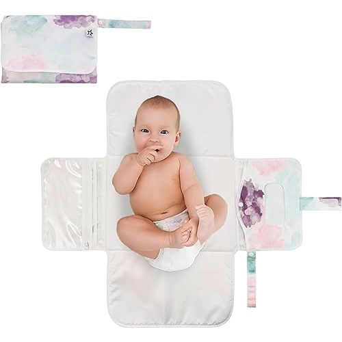Tiny Twinkle Portable Diaper Changing Pad, Foldable Waterproof Baby Change Pad for Newborn Girl & Boy with Smart Wipes Pocket (Cotton Candy)