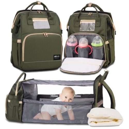 HAPPYLUOKA Multifunctional Baby Diaper Changing Bag with Foldable Pad, Baby Boy Nappy Bag with Changing Station, Olive Hunter Green