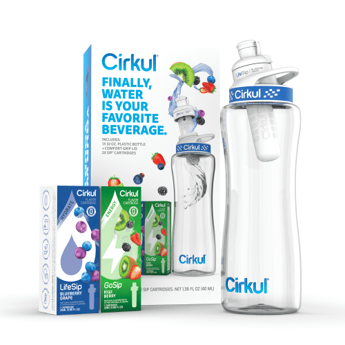 Cirkul 32oz Plastic Water Bottle Starter Kit with Navy Lid and 2 Flavor Cartridges