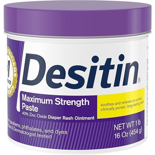 Desitin Maximum Strength Baby Diaper Rash Cream with 40% Zinc Oxide for Treatment, Relief & Prevention, Hypoallergenic, Phthalate- & Paraben-Free Paste, 16 oz