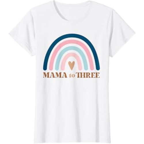 Womens Mom of Three, Third Baby Announcement, Mothers Day Gift T-Shirt