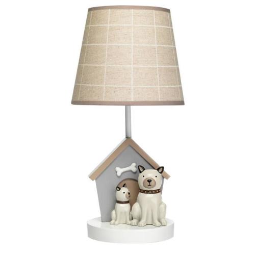 Lambs &amp; Ivy - Bow Wow Gray/Beige Dogs/Puppies Nursery Lamp with Shade &amp; Bulb