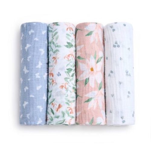 aden + anais essentials Muslin Swaddle Blankets - Butterfly Garden 4pk