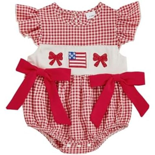 allshope Infant Baby Girl St Patrick Outfit Jumpsuit Clover Embroidery Plaid Romper Bodysuit Newborn Fall Clothes